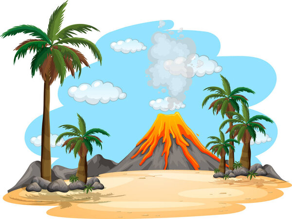 Volcanic eruption outdoor scene background illustration