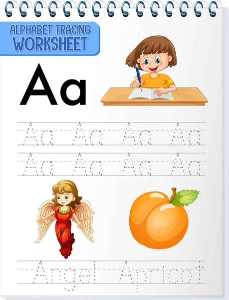 Feuille Calcul Traçage Alphabétique Avec Illustration Lettre Vocabulaire — Image vectorielle