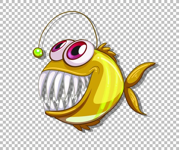 透明背景イラストの黄色いアングラー魚漫画のキャラクター — ストックベクタ