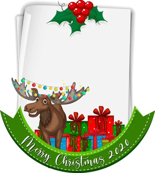 Blank Paper Merry Christmas 2020 Font Logo Reindeer Illustration — Stock Vector