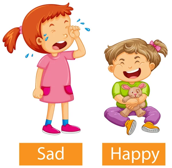 Adjectives Words Happy Sad Illustration — Stock Vector