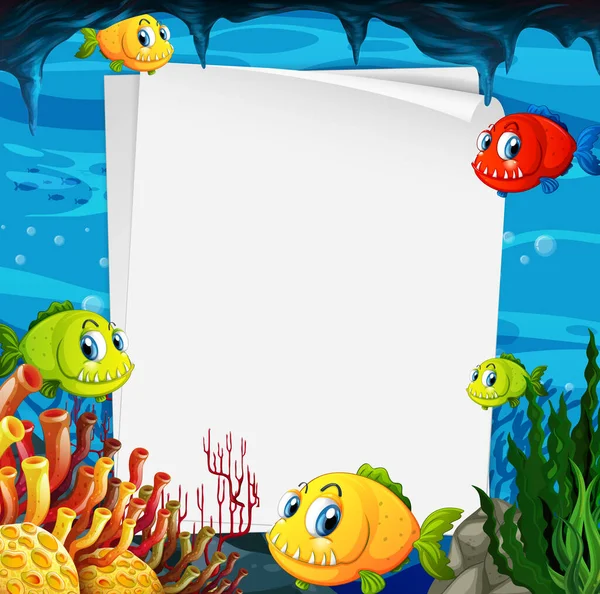 Blank Paper Banner Exotic Fish Undersea Nature Elements Underwater Background — Stock Vector