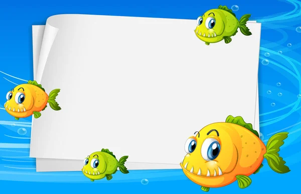 Prázdný Papírový Banner Mnoha Roztomilé Ryby Podmořském Pozadí Ilustrace — Stockový vektor