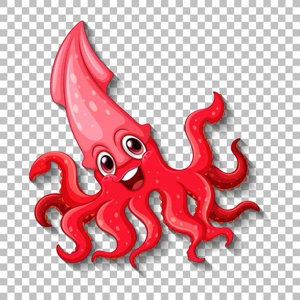 Cute Squid Postać Kreskówki Przejrzystym Tle Ilustracji — Wektor stockowy