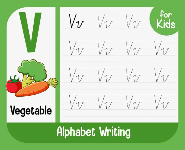 Alphabet Tracing Worksheet Letter Vocabulary Illustration — Stock Vector