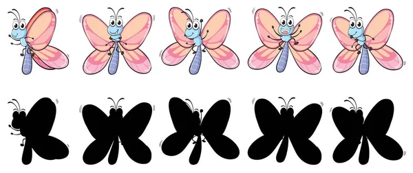 Set Van Insect Cartoon Karakter Zijn Silhouet Witte Achtergrond Illustratie — Stockvector
