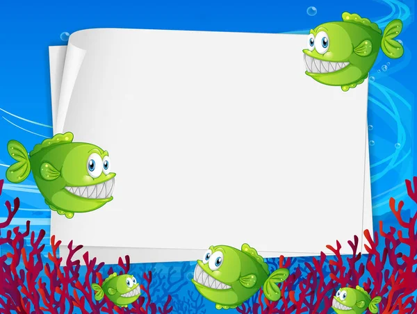 Banner Papel Branco Com Peixes Pescadores Elementos Natureza Submarina Ilustração — Vetor de Stock