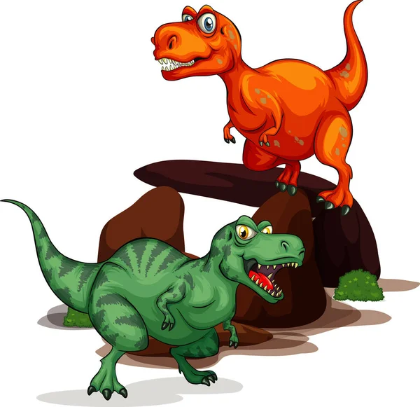 Dois Dinossauros Personagem Cartoon Isolado Ilustração Bcakground Branco —  Vetores de Stock