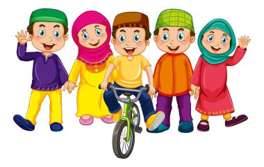 Beyaz arkaplan çiziminde bir grup çocuk çizgi film karakteri