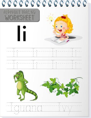 Harf ve kelime örnekleme ile alfabe izleme çalışma tablosu