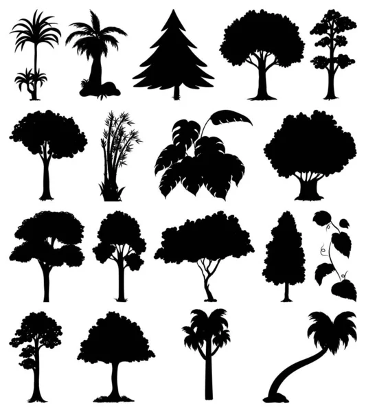 Ensemble Illustration Silhouette Plante Arbre — Image vectorielle