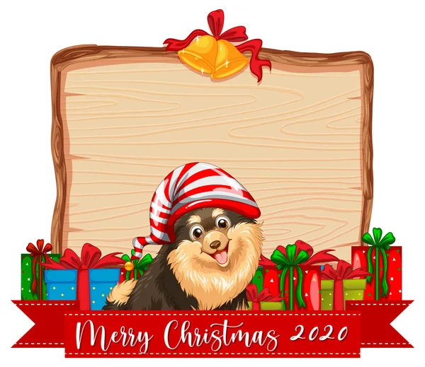 Κενό Ξύλινο Ταμπλό Merry Christmas 2020 Λογότυπο Γραμματοσειράς Και Χαριτωμένο — Διανυσματικό Αρχείο