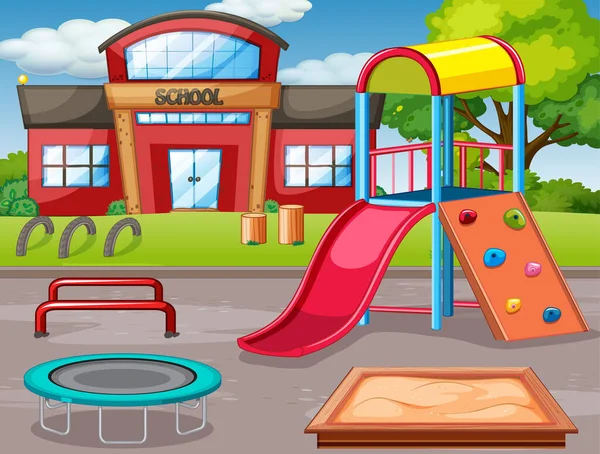 Empty School Outdoor Playground Illustration — Stock Vector