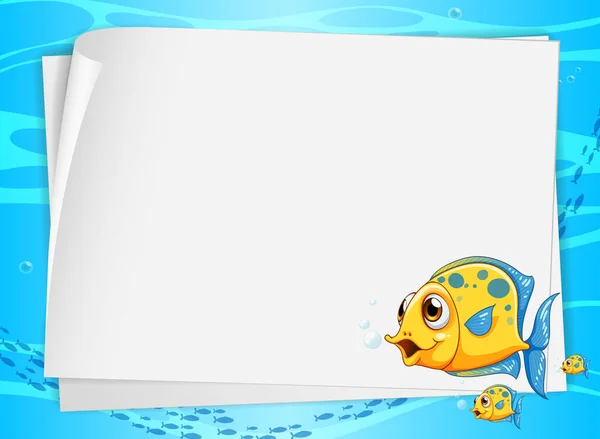 Banner Papel Blanco Con Peces Lindos Ilustración Fondo Submarino — Archivo Imágenes Vectoriales