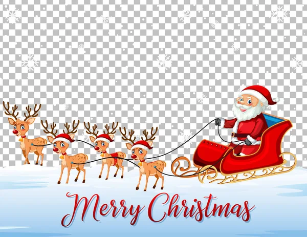 Santa Claus Sleigh Reindeer Merry Christmas Font Transparent Background Illustration — Stock Vector