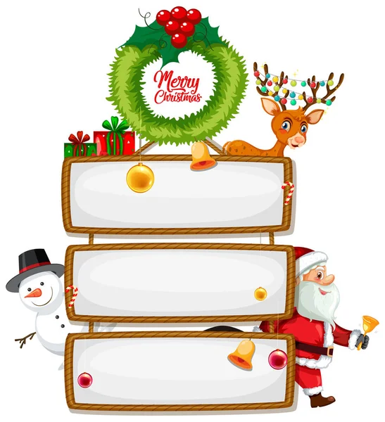 Blank Drewniany Znak Merry Christmas Czcionek Logo Bożenarodzenie Postać Kreskówek — Wektor stockowy