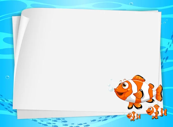 Blank Paper Banner Cute Fish Underwater Background Illustration — Stock Vector