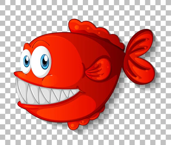 透明背景图片上的红色异国情调鱼卡通人物 — 图库矢量图片