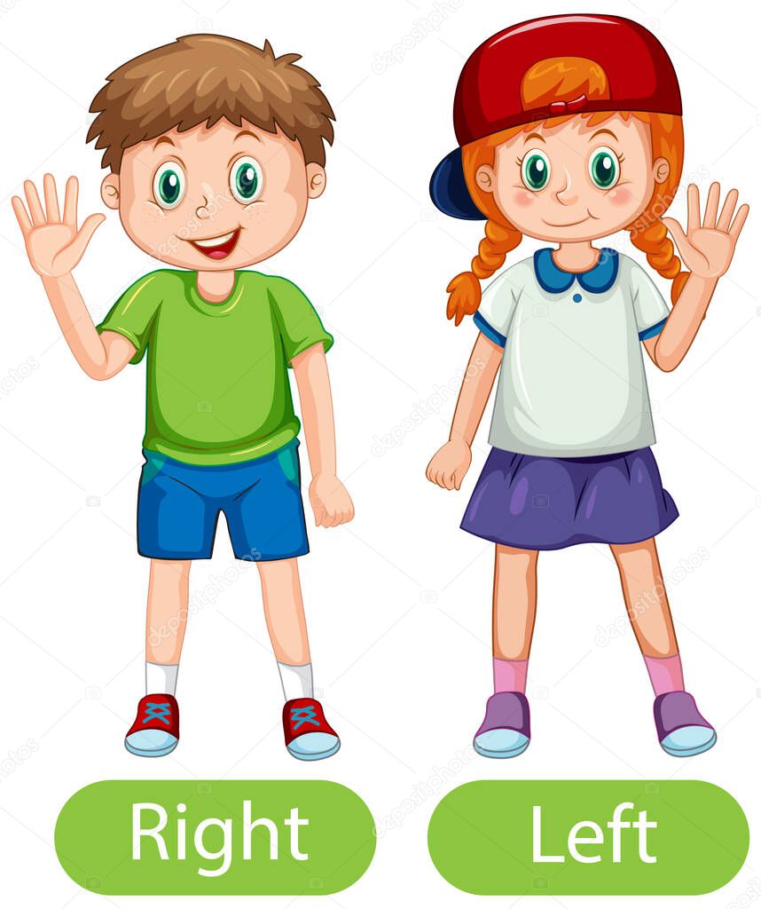 Opposite words with right and left illustration