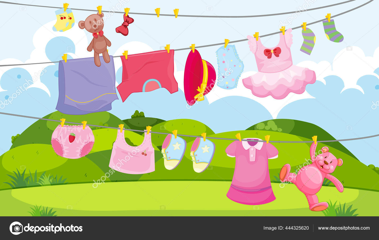 Children Clothes Clothesline Children Accessories Outdoor Scene