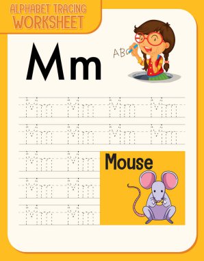 Harf ve kelime örnekleme ile alfabe izleme çalışma tablosu