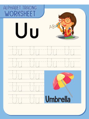 Harf ve kelime örnekleme ile alfabe izleme çalışma tablosu