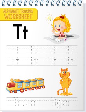 T ve T harfli alfabe izleme çalışma tablosu