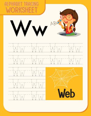 Harf ve kelime örnekleme ile alfabe izleme çalışma tablosu