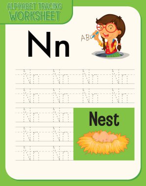 Harf ve kelime örnekleme ile alfabe izleme çalışma tablosu