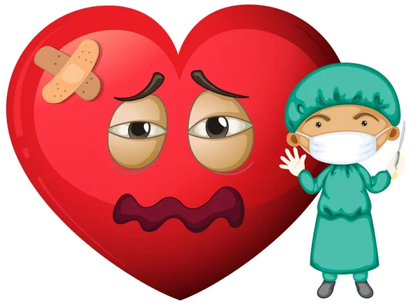 Emoticon Coração Triste Com Médico Usando Máscara Desenho Animado Personagem —  Vetores de Stock