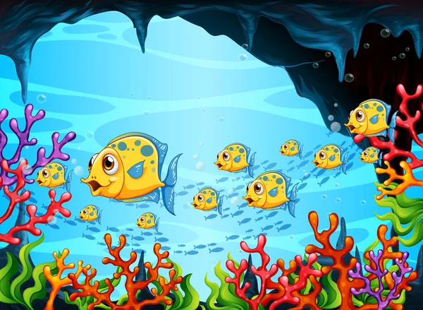 Beaucoup Poissons Exotiques Personnage Dessin Animé Dans Scène Sous Marine — Image vectorielle