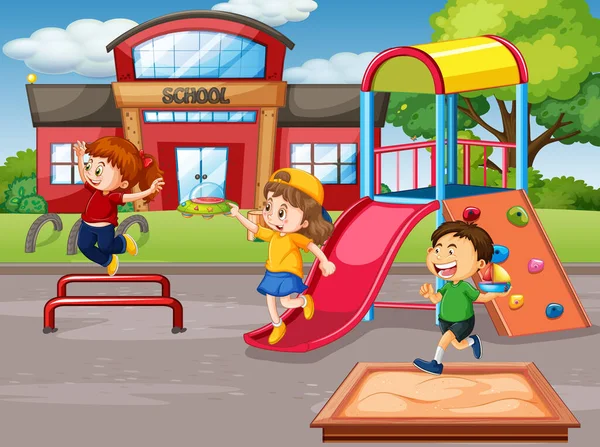 Scen Med Många Barn Lekplatsen Illustration — Stock vektor