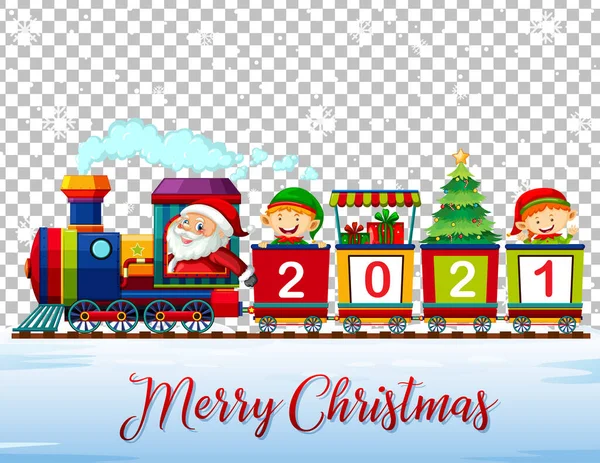 Merry Christmas Font Santa Claus Elf Train Transparent Background Illustration — Stock Vector