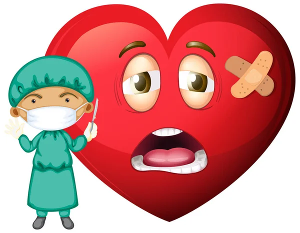 Emoticon Coração Triste Com Médico Usando Máscara Desenho Animado Personagem —  Vetores de Stock