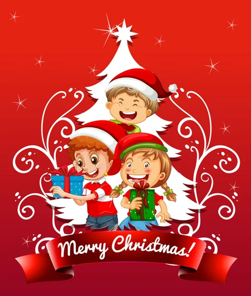 Feliz Navidad Fuente Con Niños Que Usan Traje Navidad Ilustración — Vector de stock