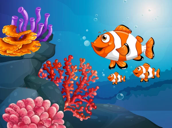 Beaucoup Poissons Exotiques Personnage Dessin Animé Dans Scène Sous Marine — Image vectorielle