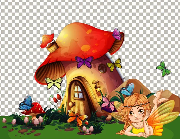 Mushroom House Village Fairytale Theme Transparent Background Illustration — Stock Vector