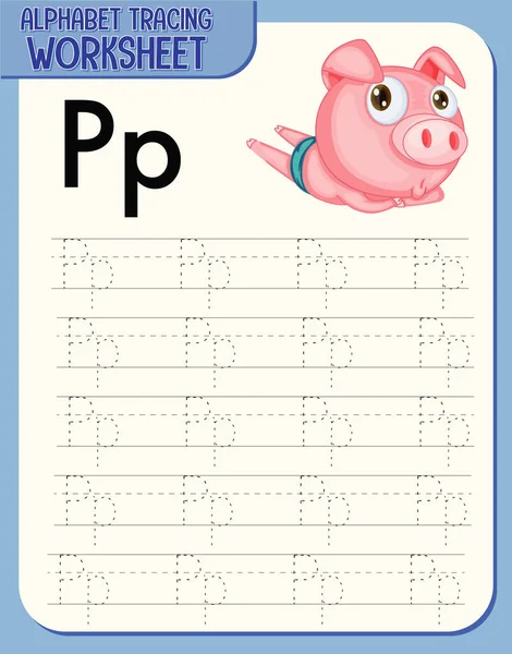 字母标识符跟踪工作表 带有字母P和P说明 — 图库矢量图片