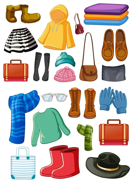 Set Van Mode Outfits Accessoires Witte Achtergrond Illustratie — Stockvector