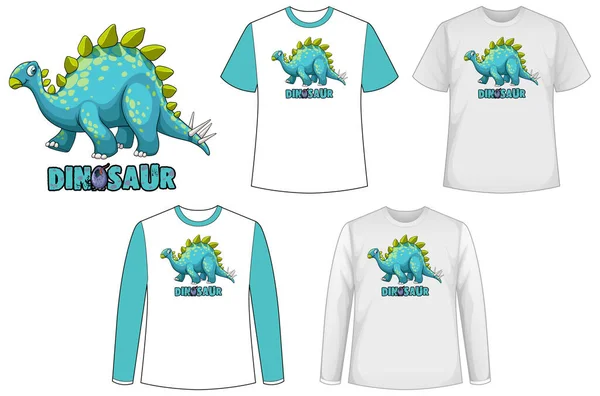 Conjunto Diferentes Tipos Camisa Tema Dinossauro Com Ilustração Logotipo Dinossauro — Vetor de Stock