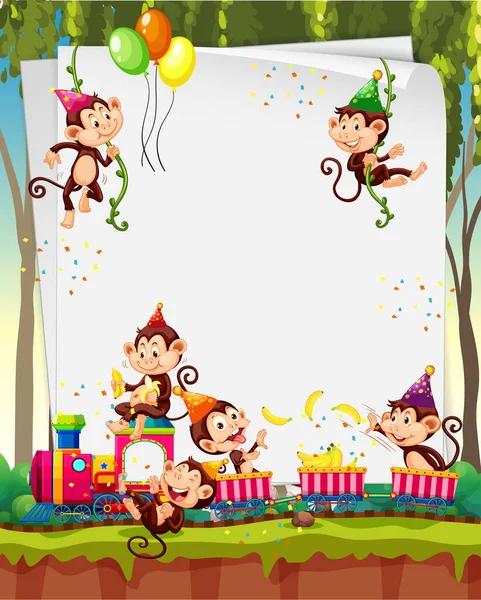 Blank Banner Many Monkeys Party Theme Illustration — Stock Vector