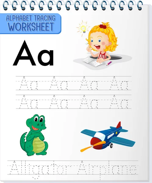 Alphabet Arbeitsblatt Mit Buchstaben Und Vokabelillustration — Stockvektor