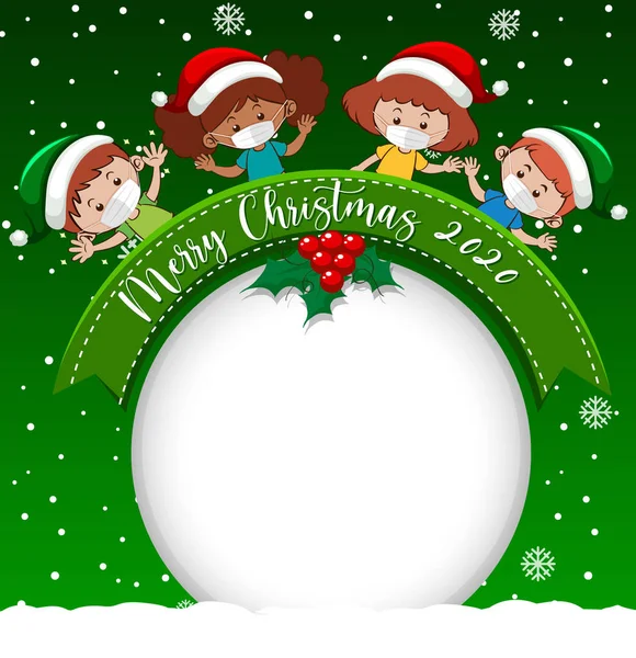 Mutlu Noeller 2020 Yazı Tipi Logosuyla Boş Daire Pankartı Çocuklar — Stok Vektör