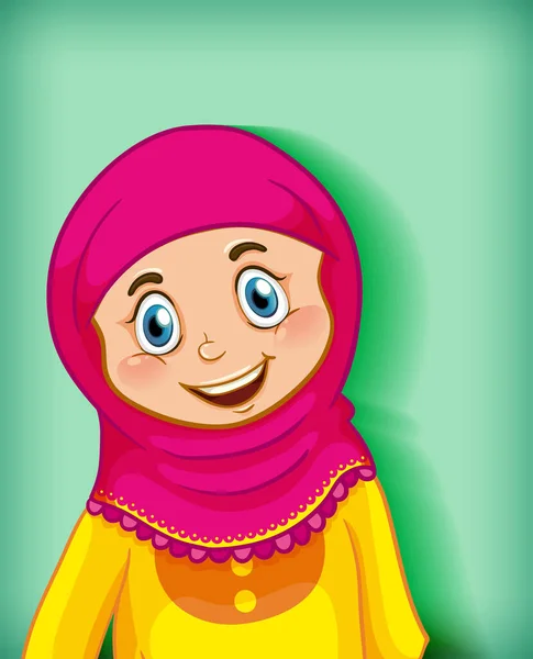 Muchacha Musulmana Retrato Personaje Dibujos Animados Sobre Fondo Verde Ilustración — Archivo Imágenes Vectoriales