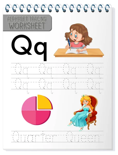 Alfabetet Spårning Kalkylblad Med Bokstaven Och Illustration — Stock vektor