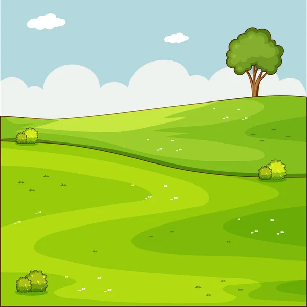 Blank Green Meadow Nature Scene Illustration — Stock Vector