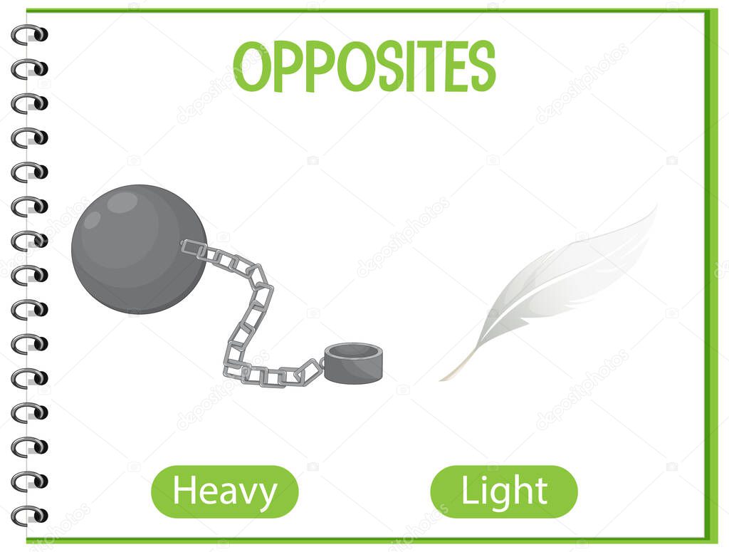 Opposite words with heavy and light illustration