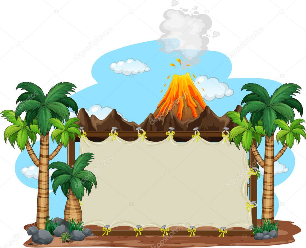 Blank banner on prehistoric scene background illustration