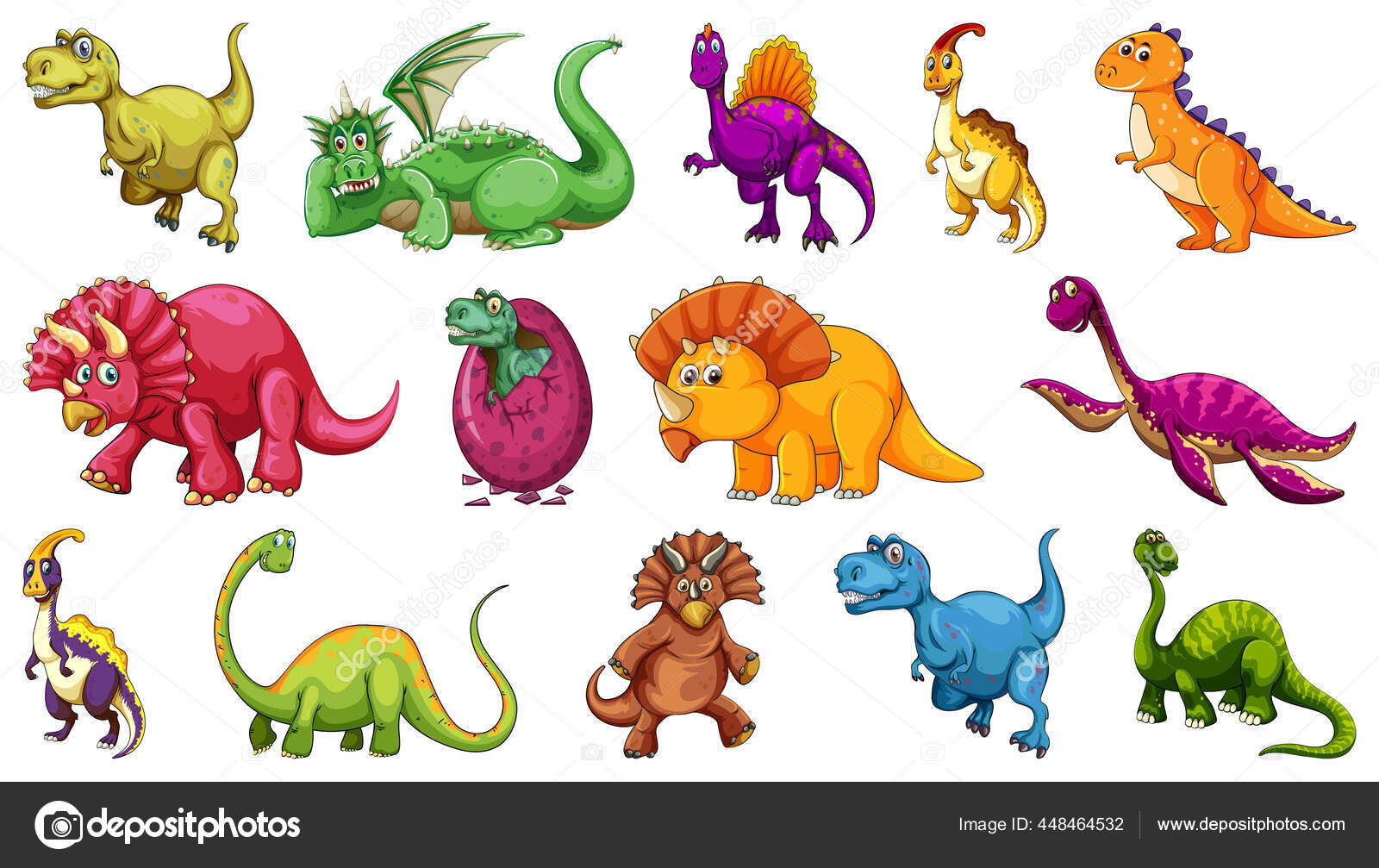 Conjunto de personagens de dinossauros de desenho animado