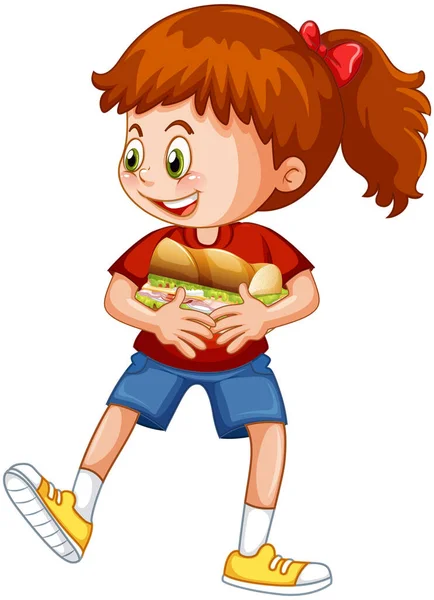 白い背景イラストに孤立した食品漫画のキャラクターを持つ少女 — ストックベクタ